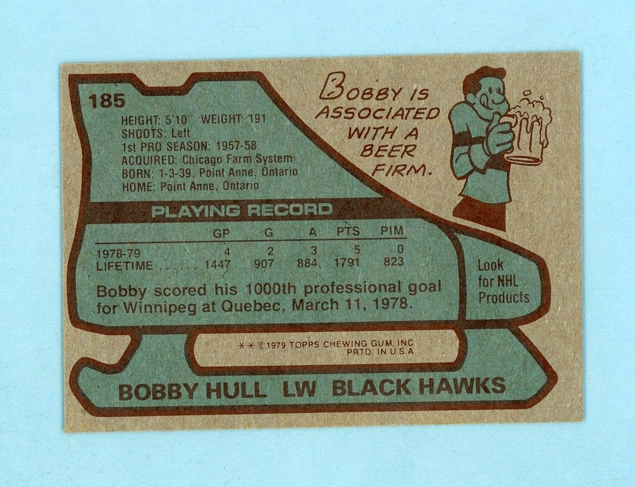 1979-80 Topps #185 Bobby Hull Chicago Black Hawks Hockey Card Ex/Mt o/c