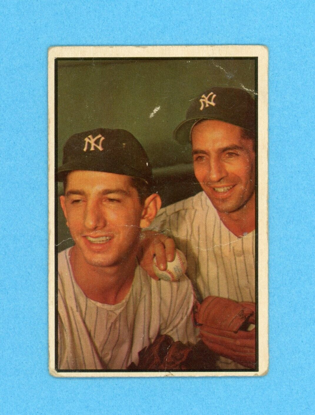 1953 Bowman Color #93 Billy Martin - Phil Rizzuto NY Yankees Baseball Card LG