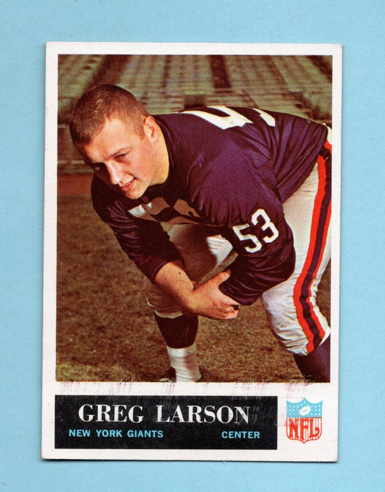 1965 Philadelphia #118 Greg Larson New York Giants Rookie Football Card Ex/Mt