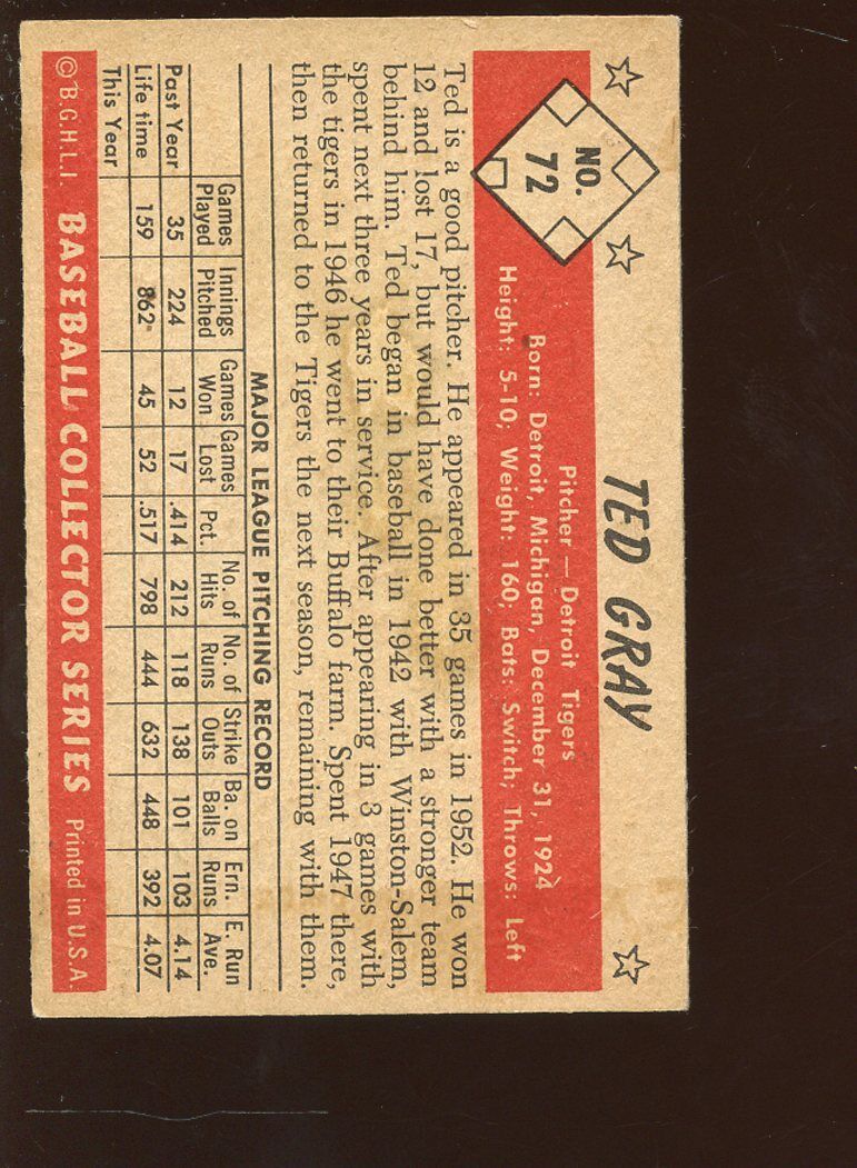 1953 Bowman Color Baseball Card #72 Ted Gray Autographed EXMT+ Hologram