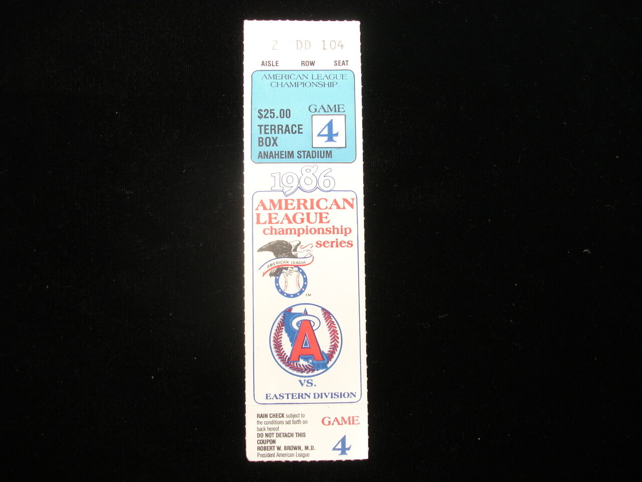 October 1986 ALCS Game 4 Boston Red Sox @ California Angels Ticket Stub