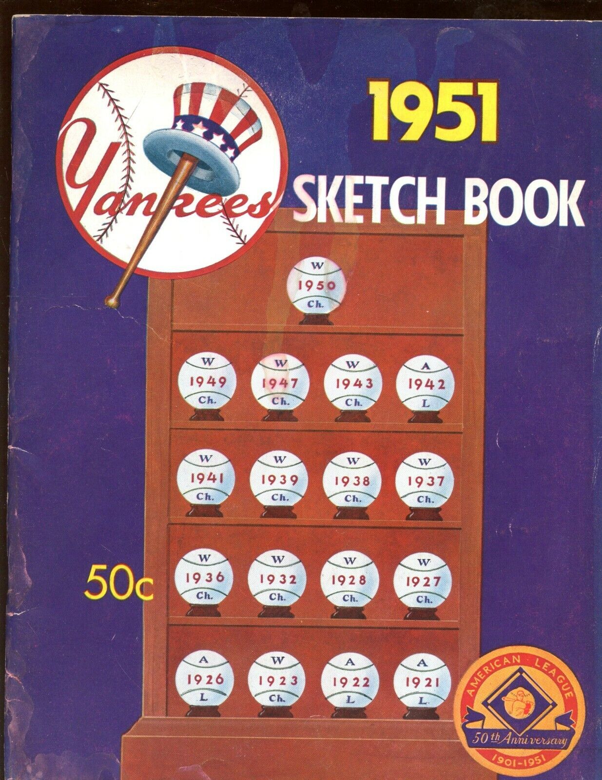 1951 New York Yankees Official Sketch / Yearbook With Mickey Mantle Rookie VG-EX