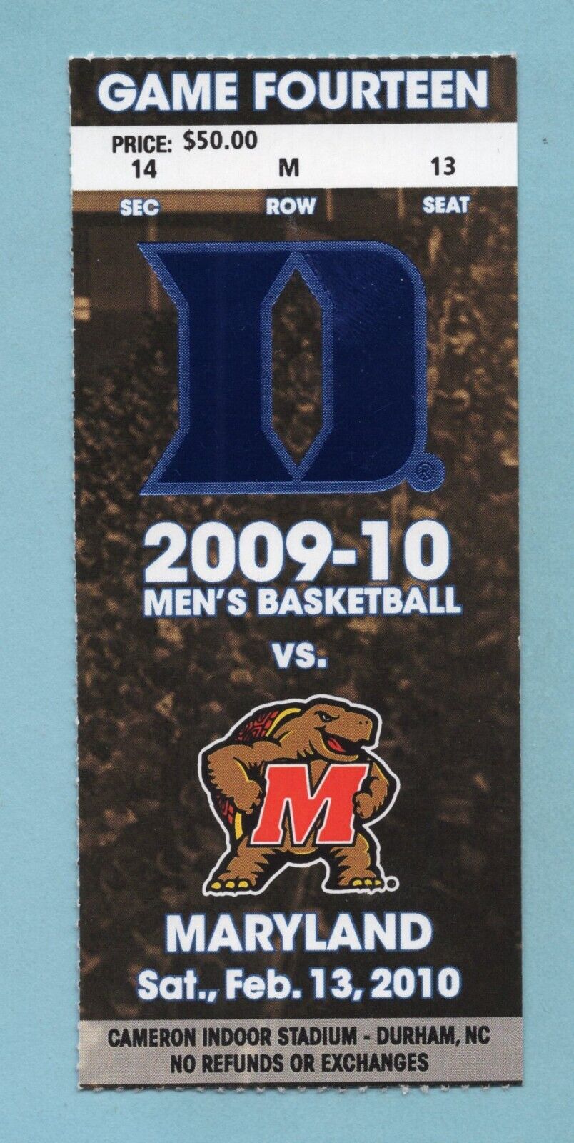 February 13, 2010 Maryland vs Duke Basketball Ticket Stub Coach K 1000th Game