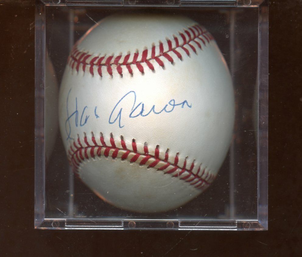 Hank Aaron Single Signed OAL Brown Baseball Hologram