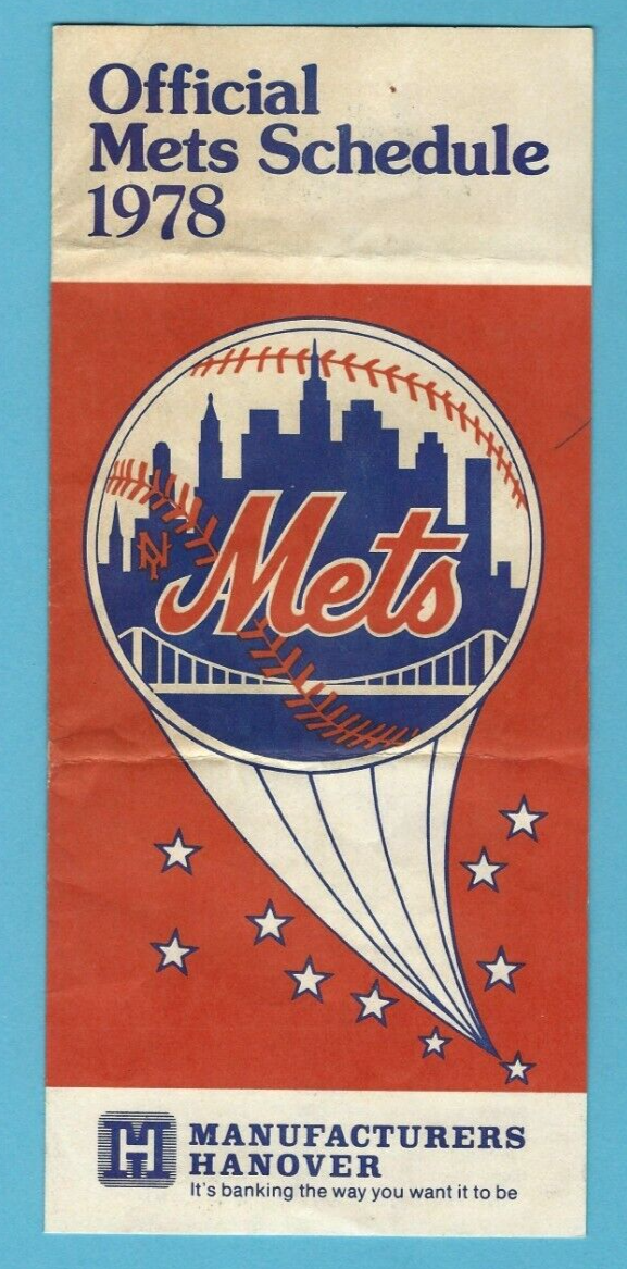 1978 Manufacturers Hanover New York Mets 3.5 x 8" Baseball Schedule