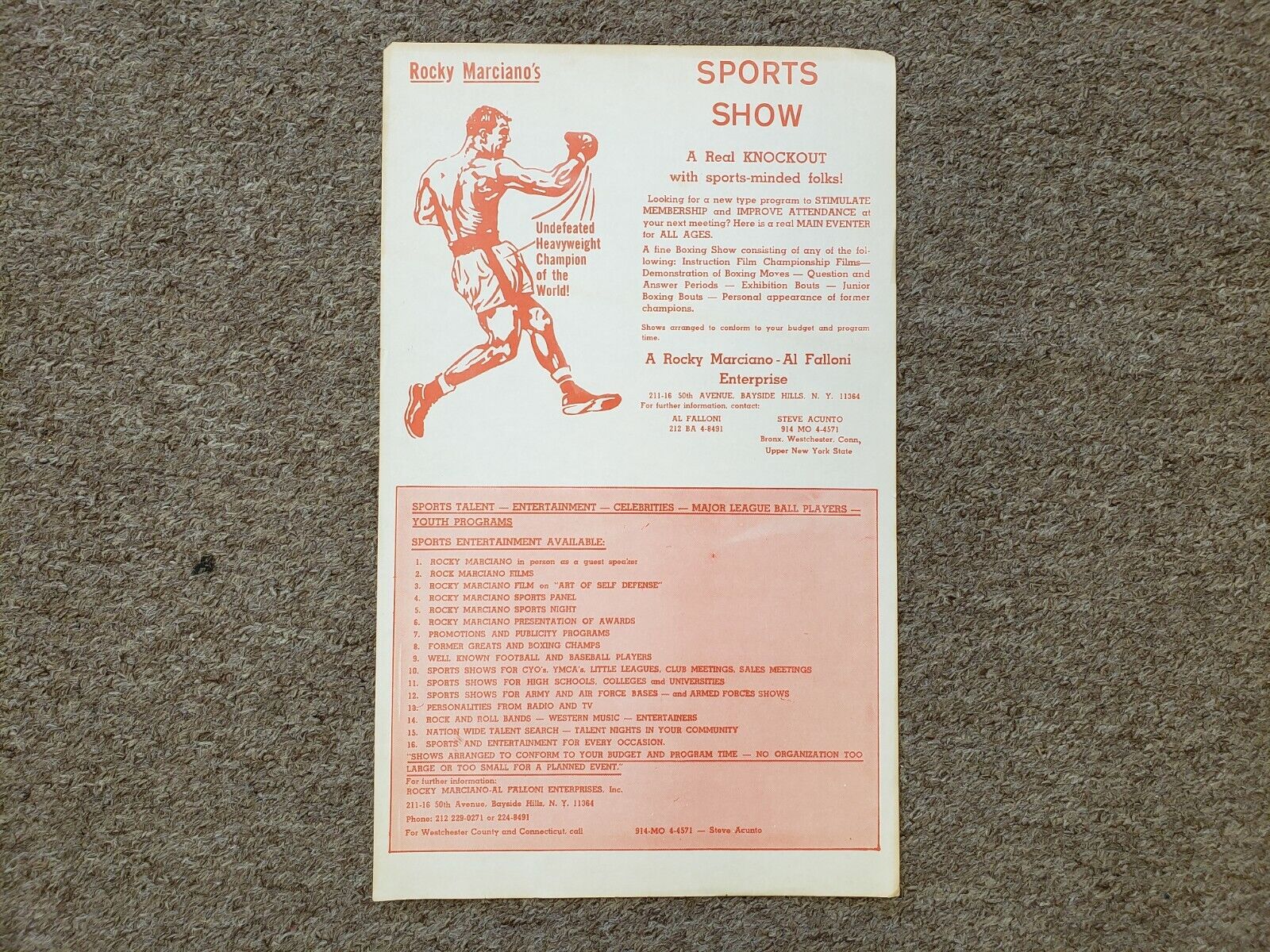 1960's Rocky Marciano's Sports Show Boxing Advertisement - Paper, 8.5" x 14"