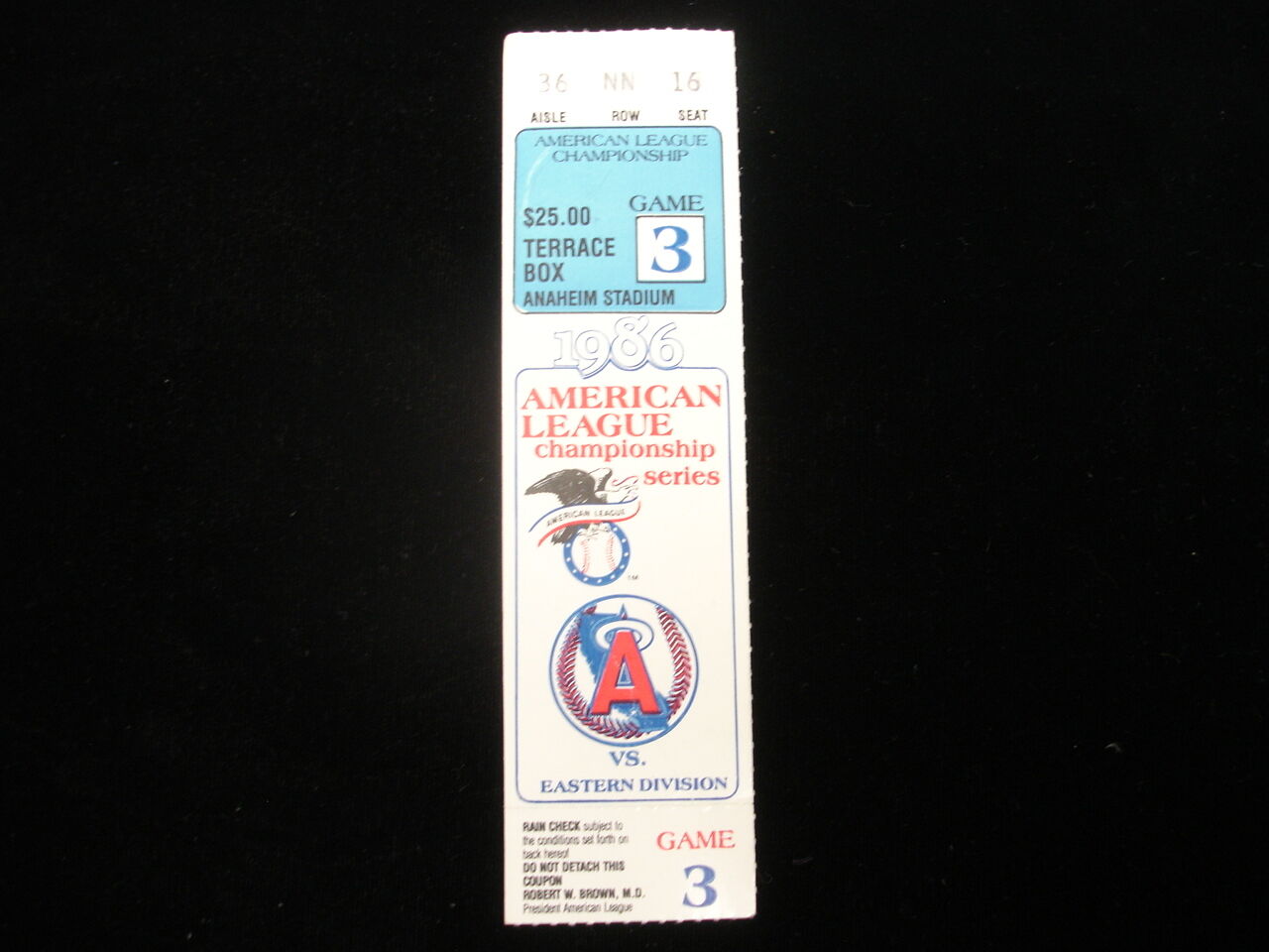 October 1986 ALCS Game 3 Boston Red Sox @ California Angels Ticket Stub