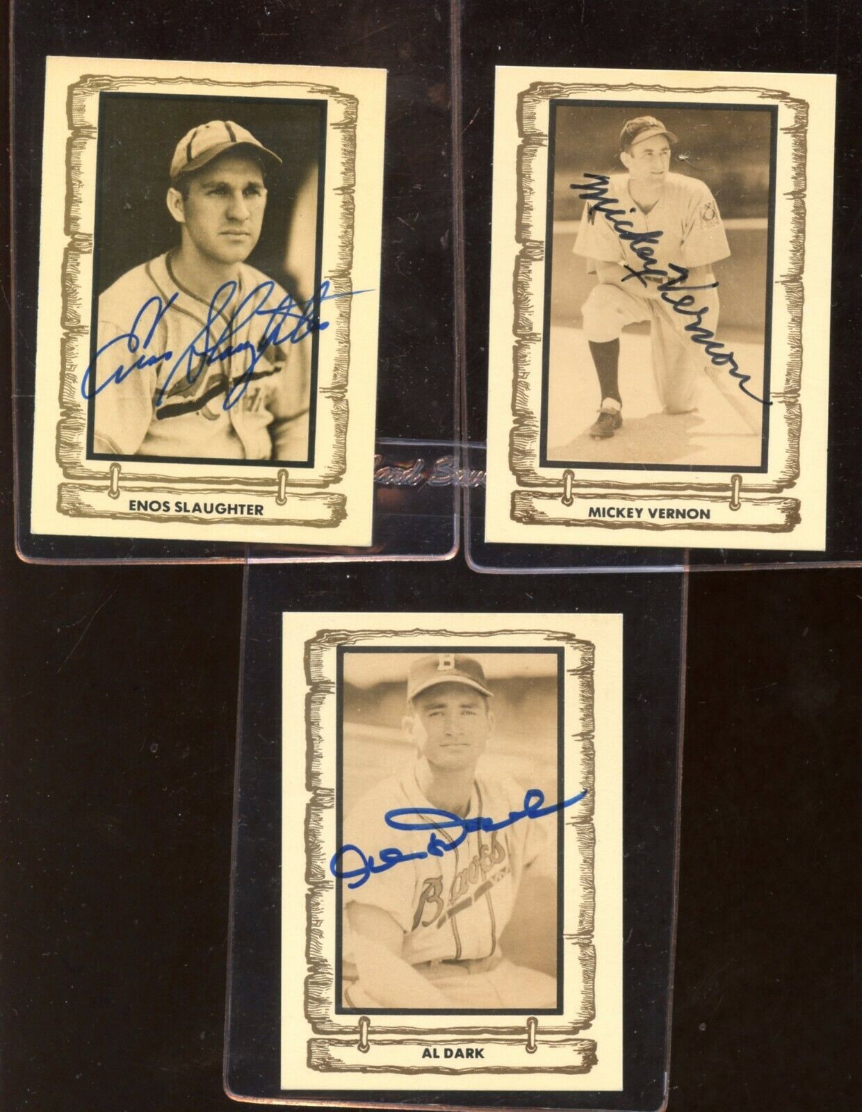 Lot of 3 Diff 1982 Cramer SIGNED Baseball Cards w/ Slaughter Vernon Dark - NM