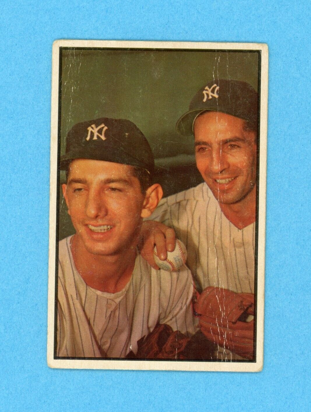 1953 Bowman Color #93 Billy Martin - Phil Rizzuto NY Yankees Baseball Card LG