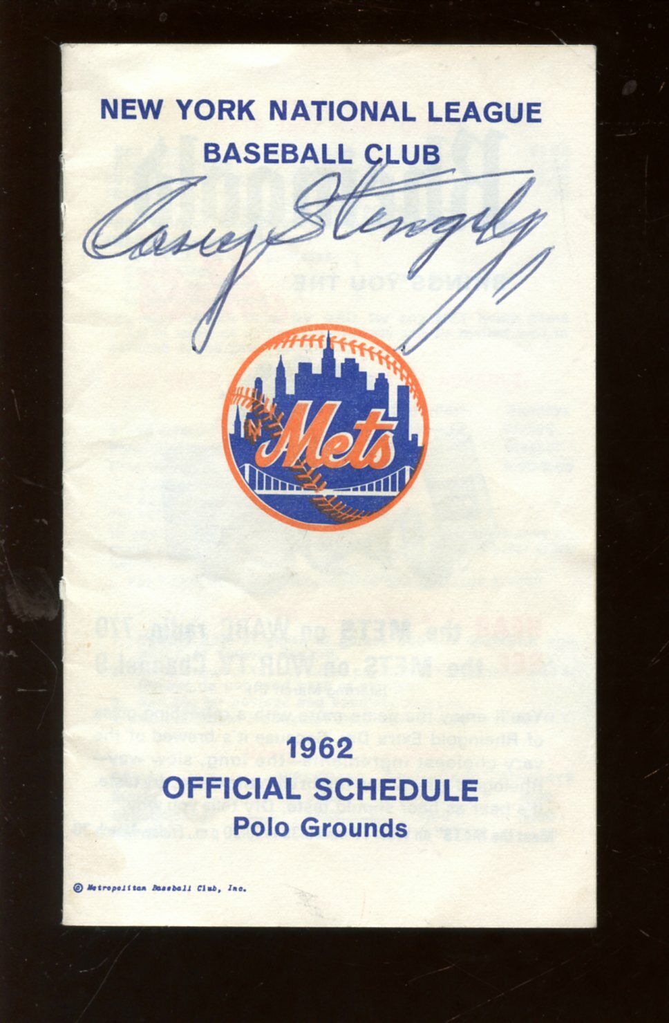 1962 New York Mets 12 Page Schedule Casey Stengel Autographed Hologram