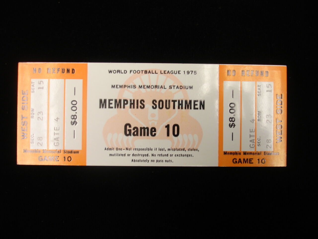 1975 Birmingham Vulcans @ Memphis Southmen WFL Full Ticket 