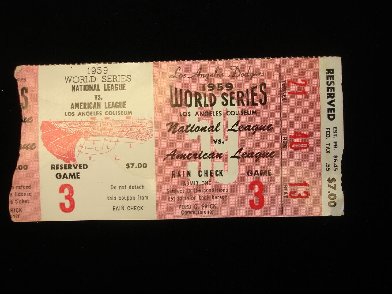 October 4, 1959 World Series Game 3 Ticket Stub - White Sox @ Dodgers