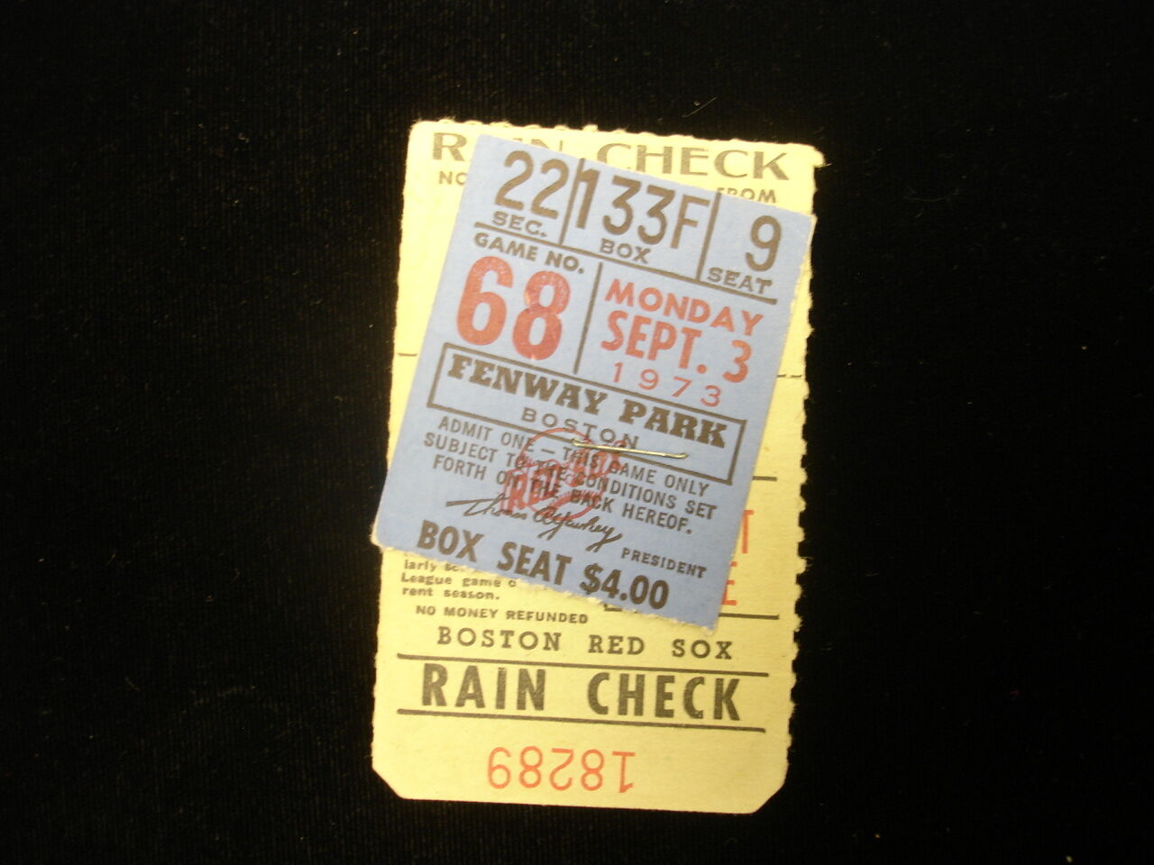 September 3, 1973 Baltimore Orioles @ Boston Red Sox Ticket Stub