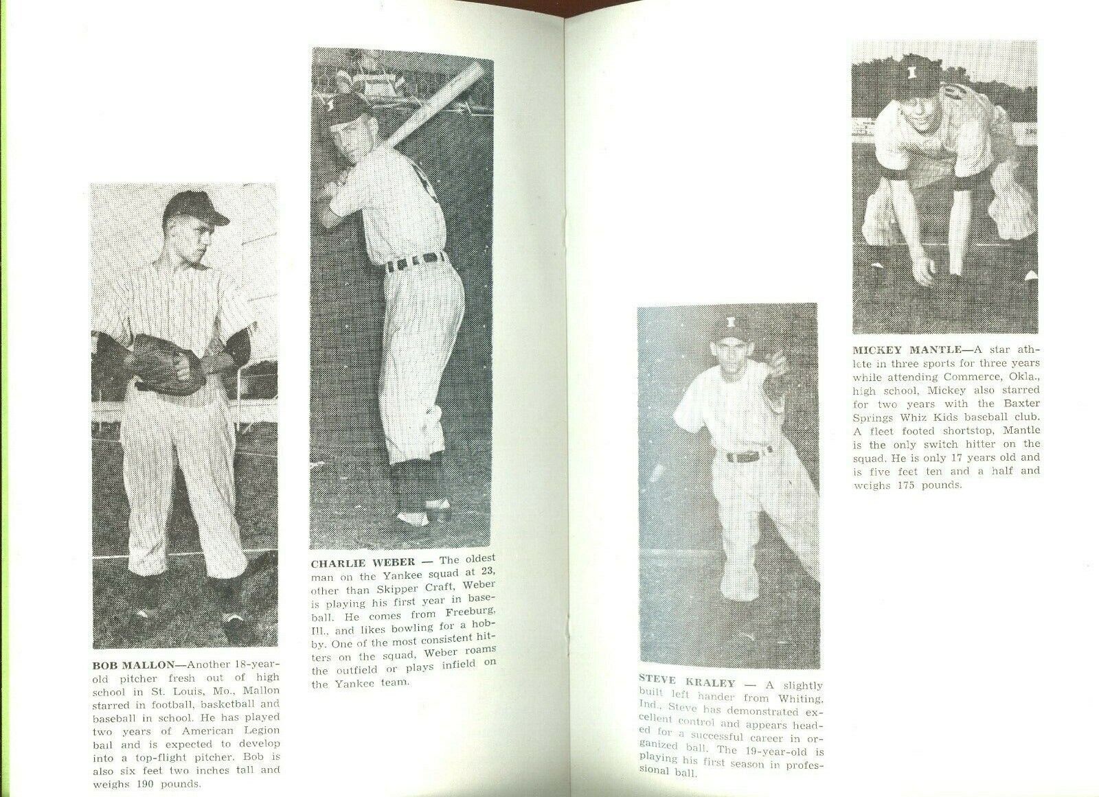 Original 1949 MInor League Independence Yankees 6x9 Yearbook with Mickey Mantle 