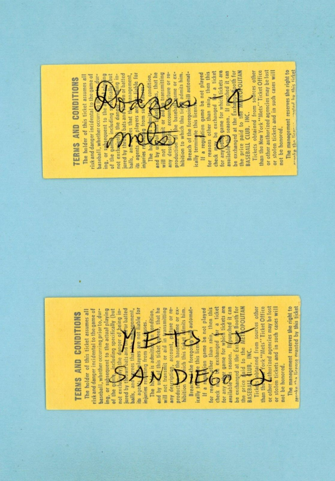 Lot of 2 Different 1973 New York Mets Ticket Stubs June 10 & June 15