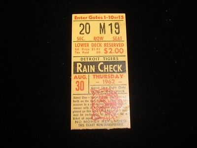 August 30, 1962 Chicago White Sox @ Detroit Tigers Ticket Stub EX