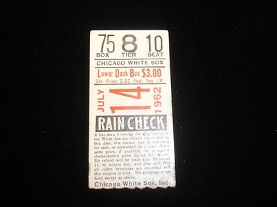 July 14, 1962 Detroit Tigers @ Chicago White Sox Ticket Stub EX