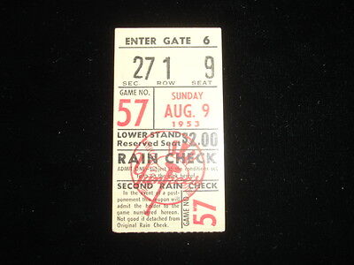 August 9, 1953 Yankees Game Ticket Stub 